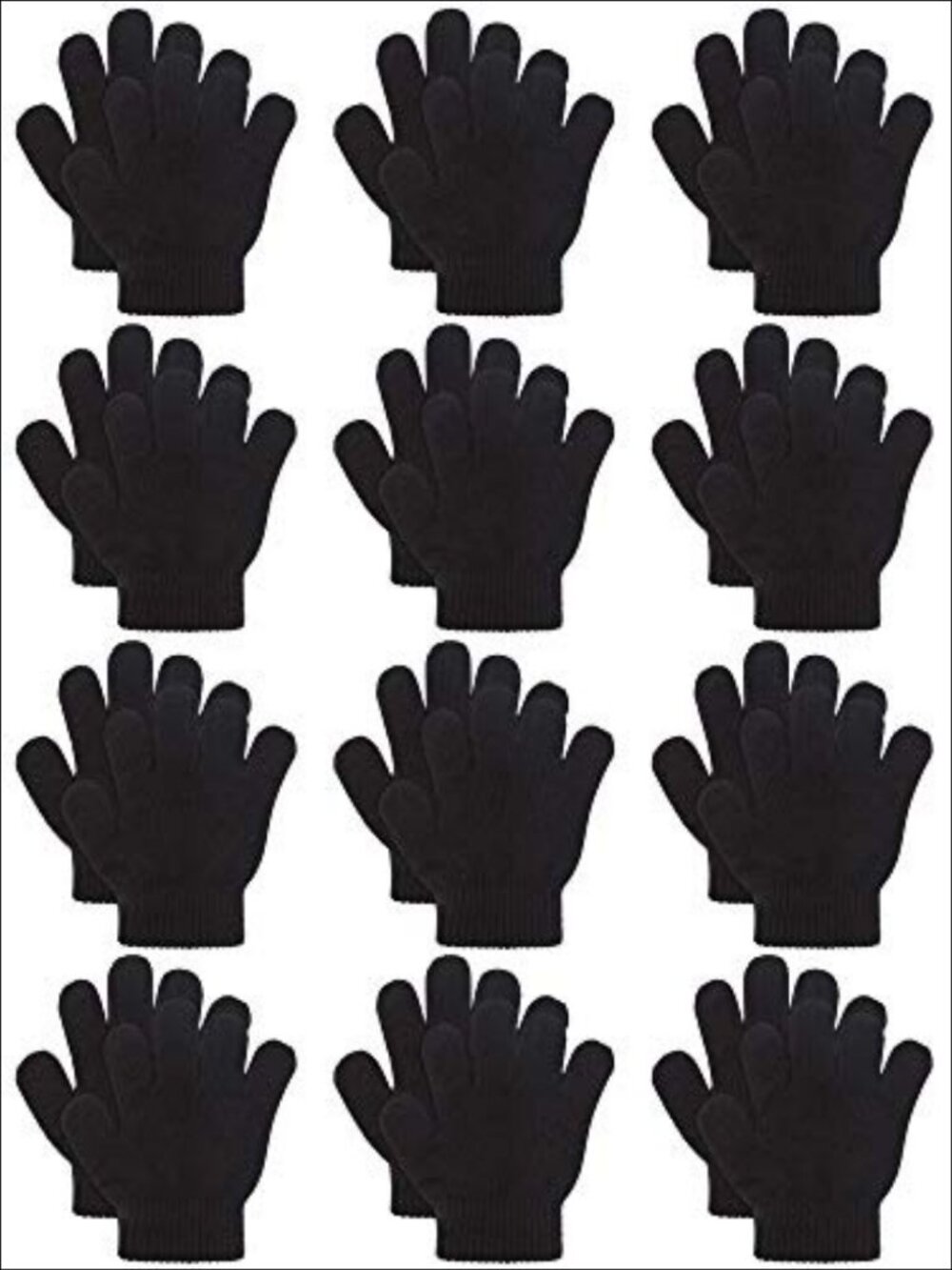 12 Pairs Kids Warm Magic Gloves Teens Winter Stretchy Knit Gloves Boys Girls